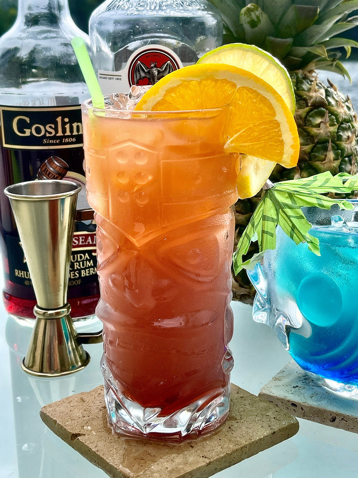 Tall angry tiki glass