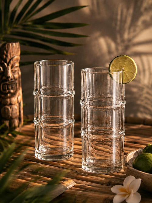 Bamboo tiki highball glasses, set of 2