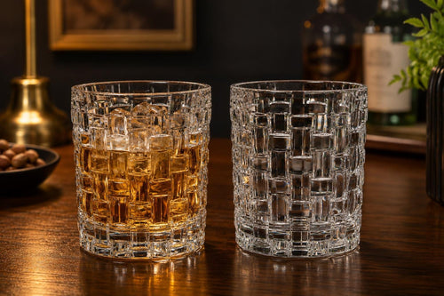 Basketweave double old fashioned glasses, set of two