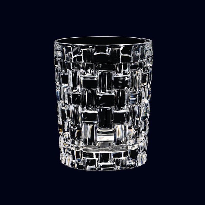 Basketweave double old fashioned glass side view
