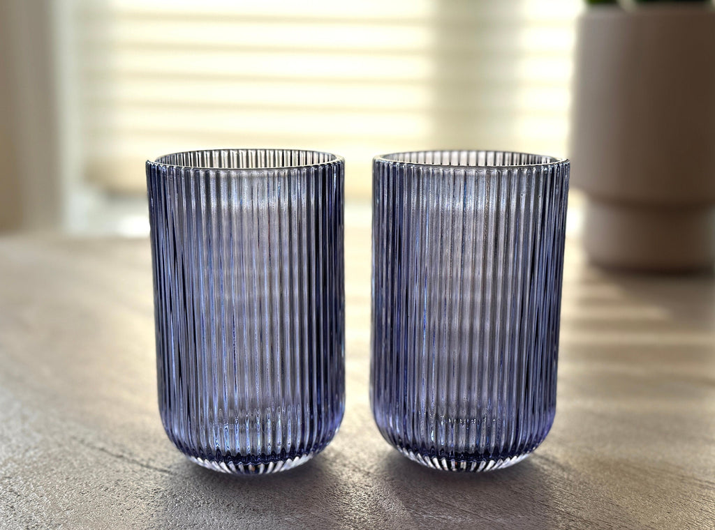 Tall blue textured cooler glasses, set of two