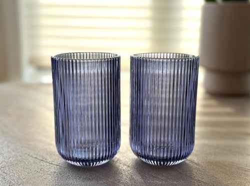 Tall blue textured cooler glasses, set of two