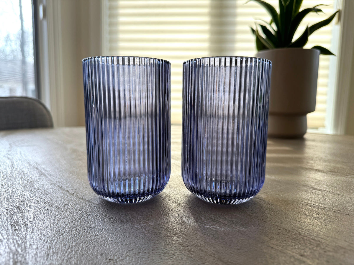 Tall blue textured cocktail glass detail