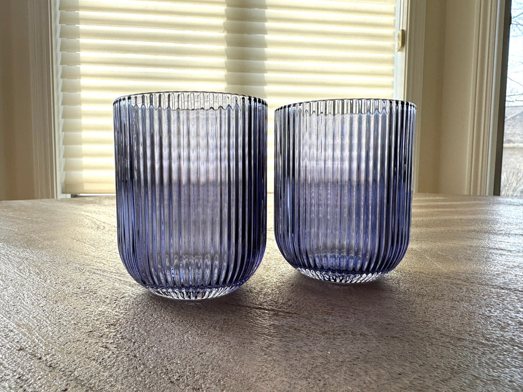Blue ridged rocks glass side view