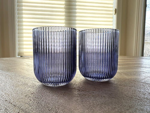 Blue ridged rocks glass side view