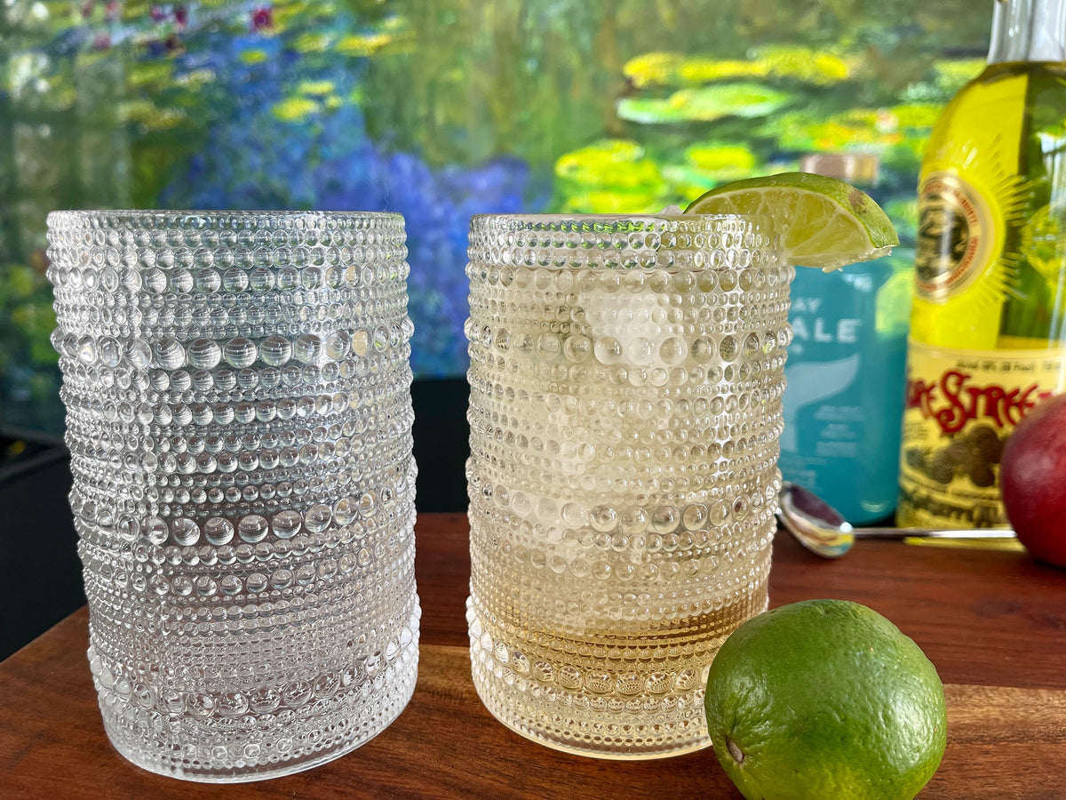 Clear beaded highball glasses detail