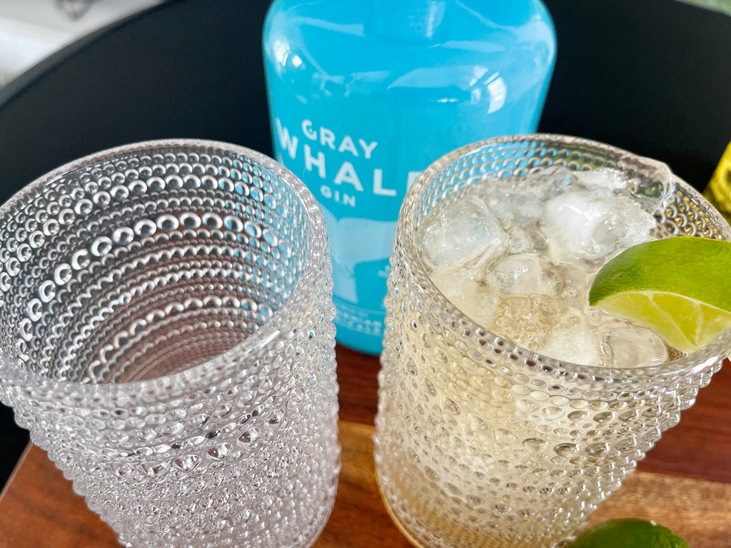 Clear beaded highball glass side view