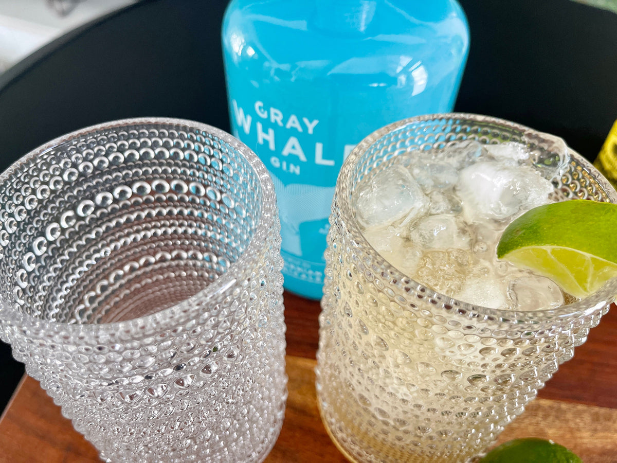 Clear beaded highball glass side view