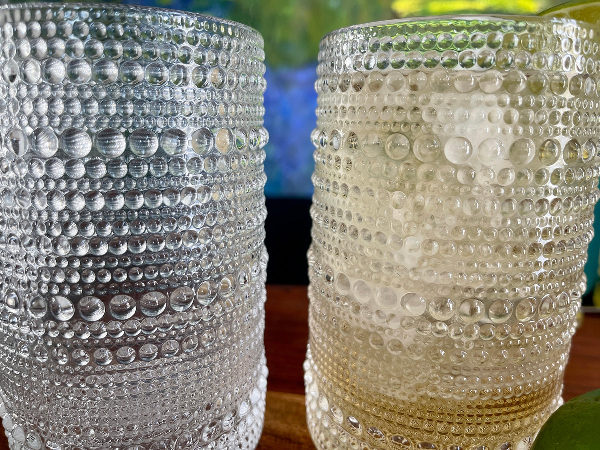 Clear beaded highball glass detail