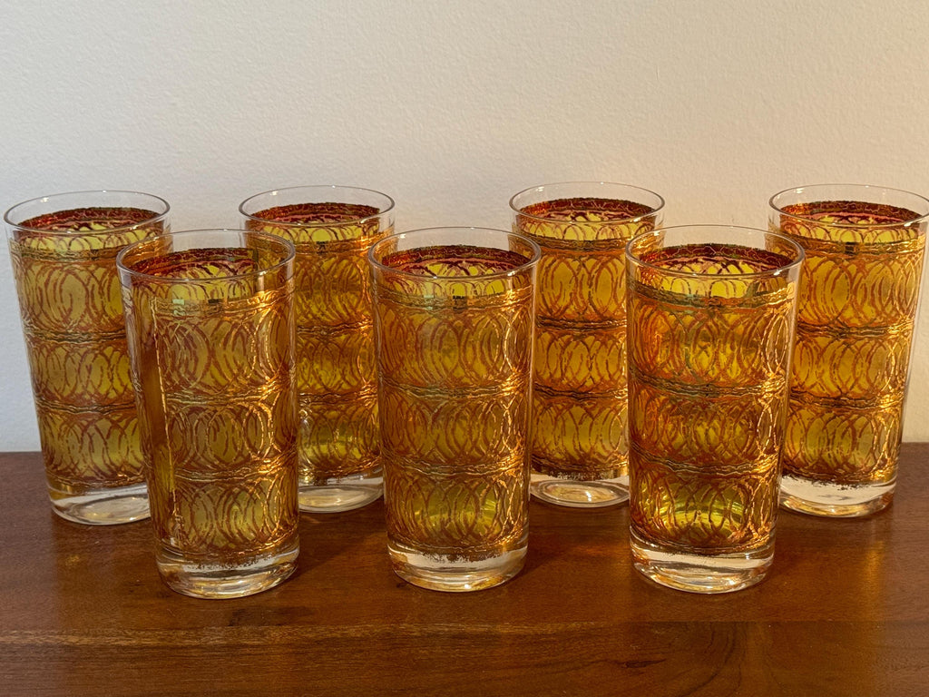 Vintage Georges Briard Gold Circle Highball Glasses, Set of 7 — photo 1