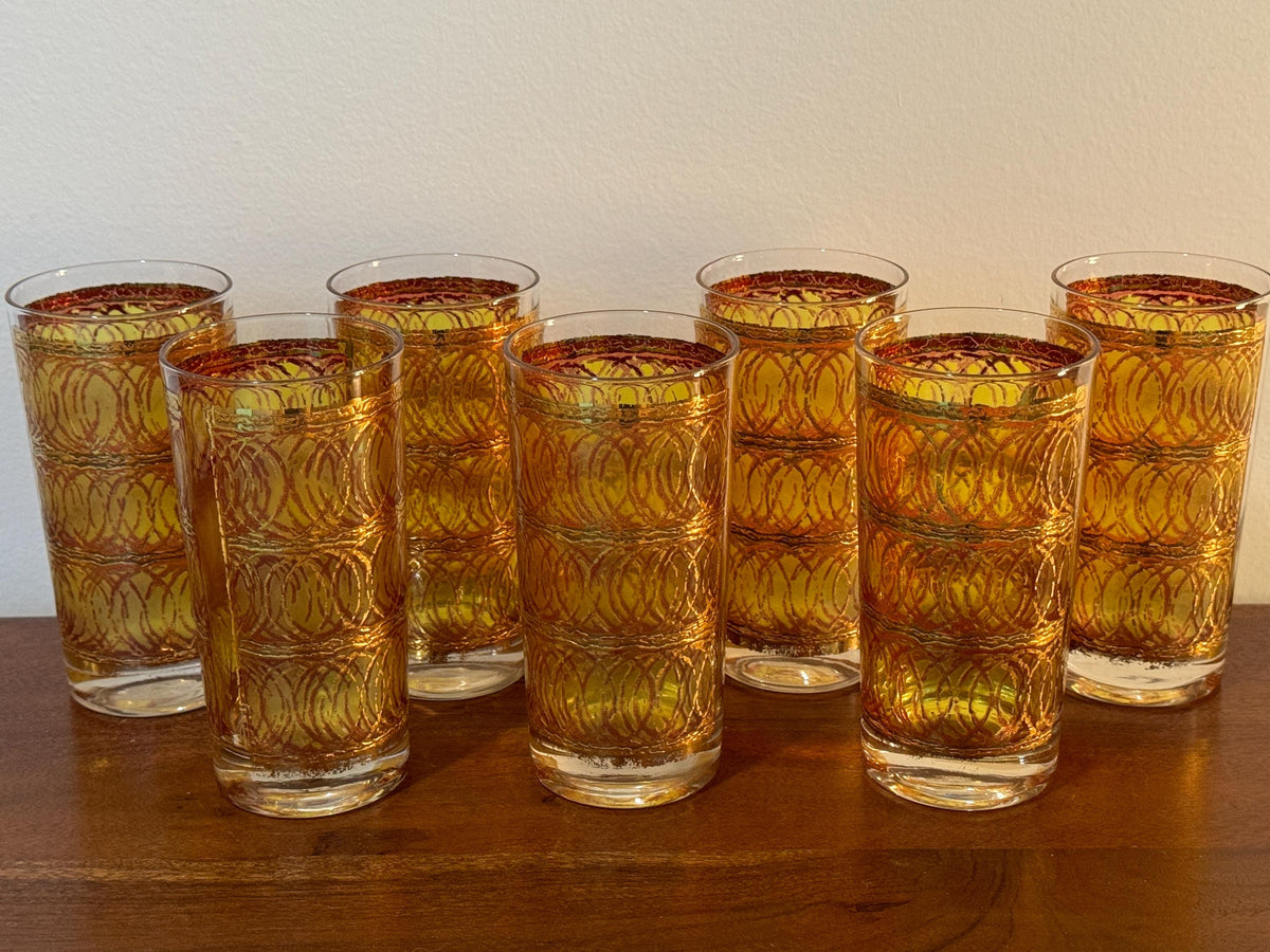 Vintage Georges Briard Gold Circle Highball Glasses, Set of 7 — photo 1
