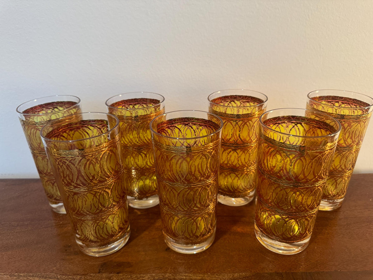 Vintage Georges Briard Gold Circle Highball Glasses, Set of 7 — photo 3