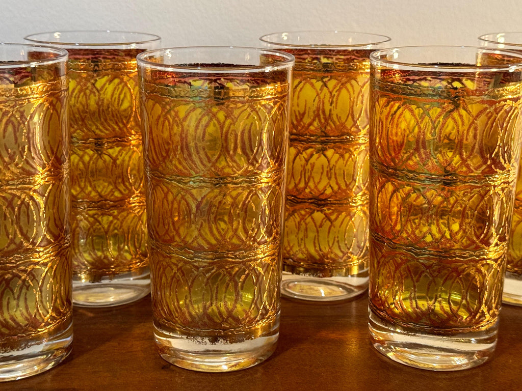 Vintage Georges Briard Gold Circle Highball Glasses, Set of 7 — photo 4