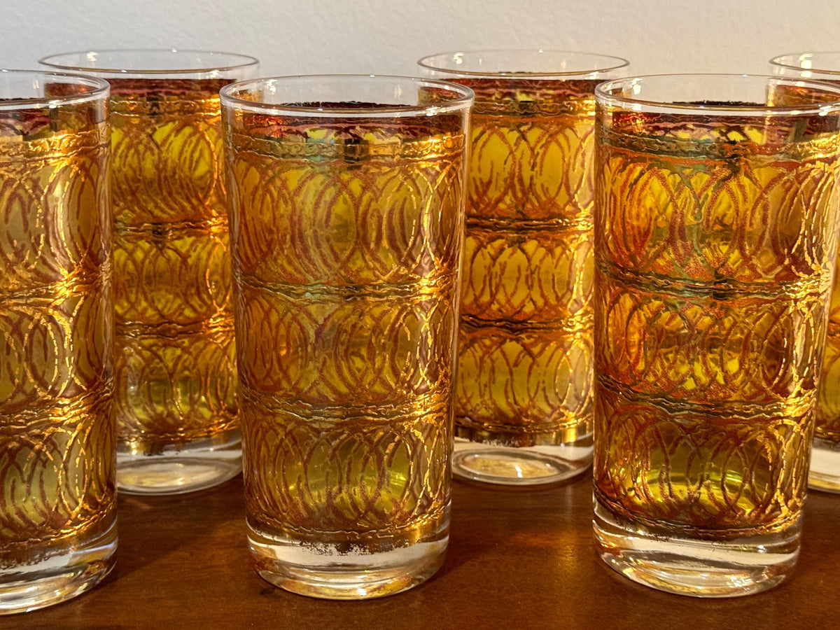 Vintage Georges Briard Gold Circle Highball Glasses, Set of 7 — photo 4