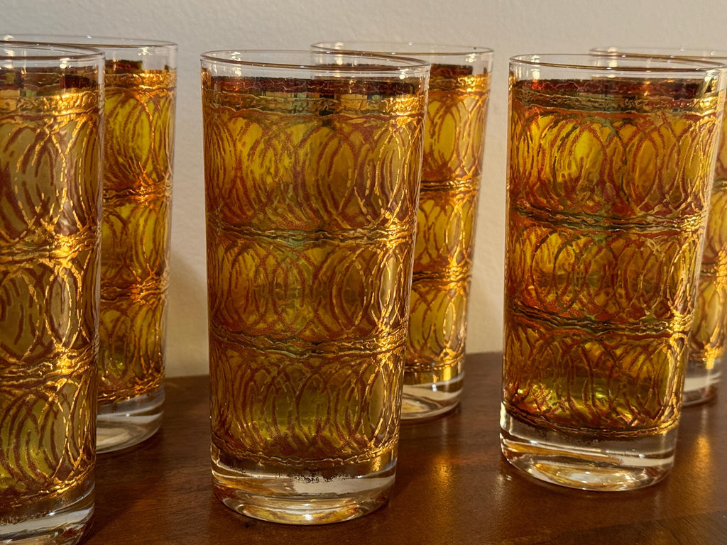 Vintage Georges Briard Gold Circle Highball Glasses, Set of 7 — photo 5