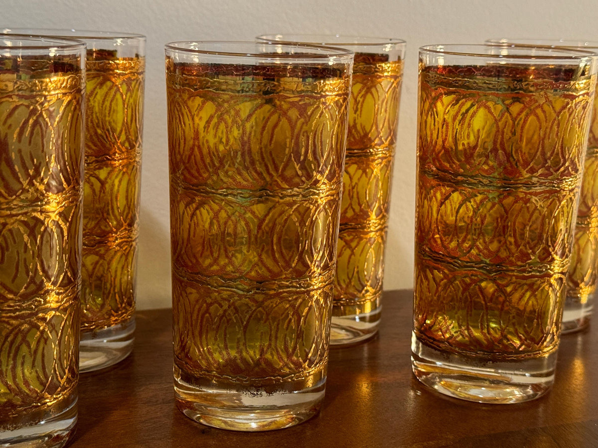 Vintage Georges Briard Gold Circle Highball Glasses, Set of 7 — photo 5