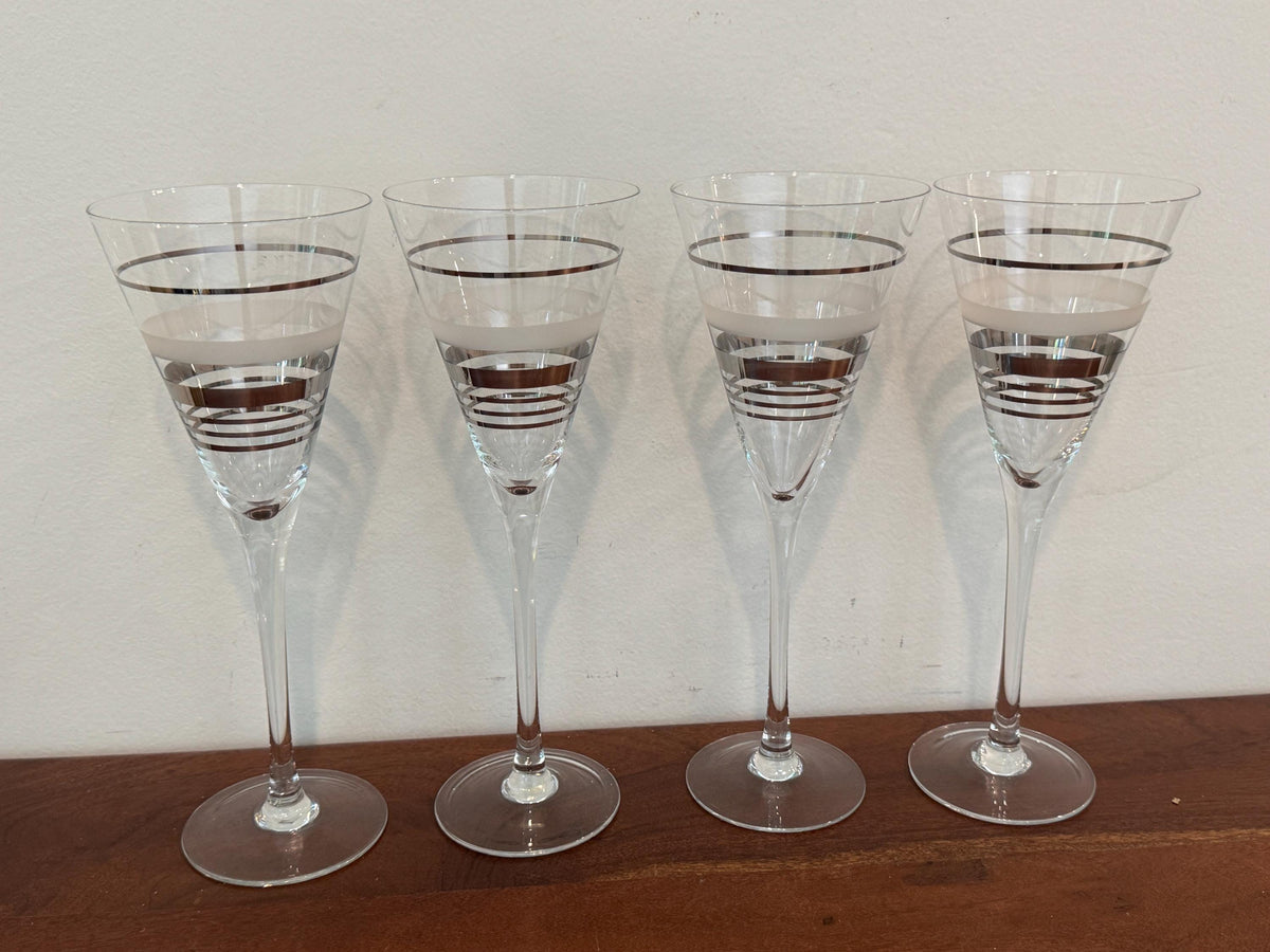 Vintage Silver & Frosted Pinstripe Wine and Champagne Glasses, Set of 4 — photo 2