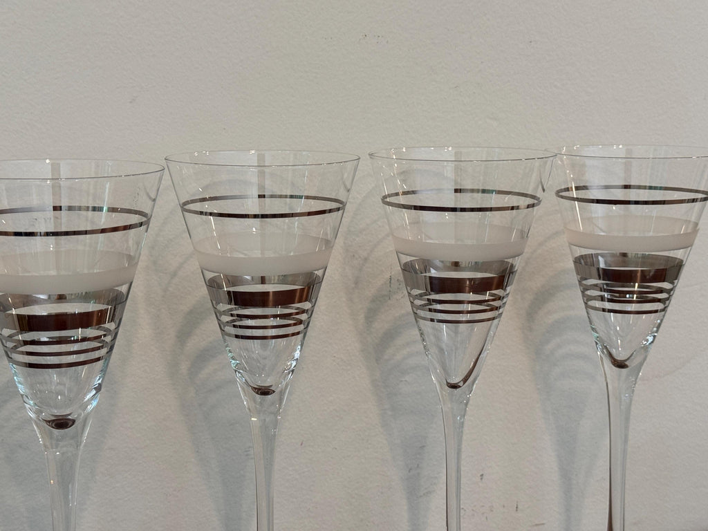 Vintage Silver & Frosted Pinstripe Wine and Champagne Glasses, Set of 4 — photo 3
