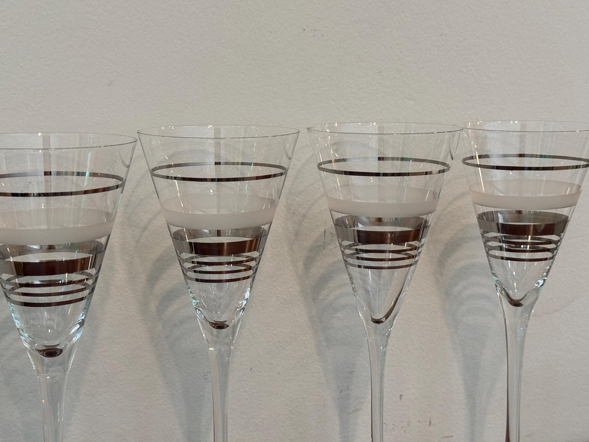 Vintage Silver & Frosted Pinstripe Wine and Champagne Glasses, Set of 4 — photo 3