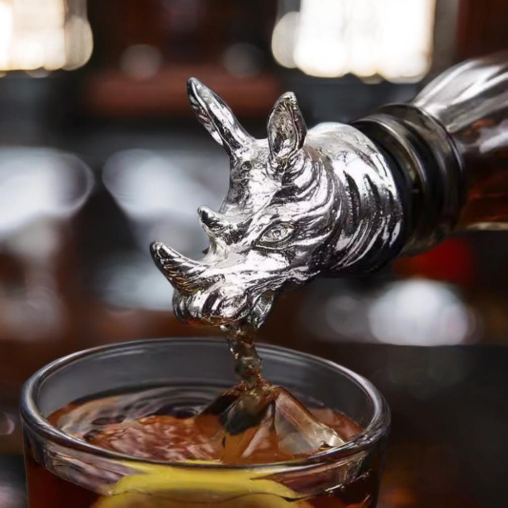 Silver Rhino Head Liquor and Wine Bottle Pourer — photo 3