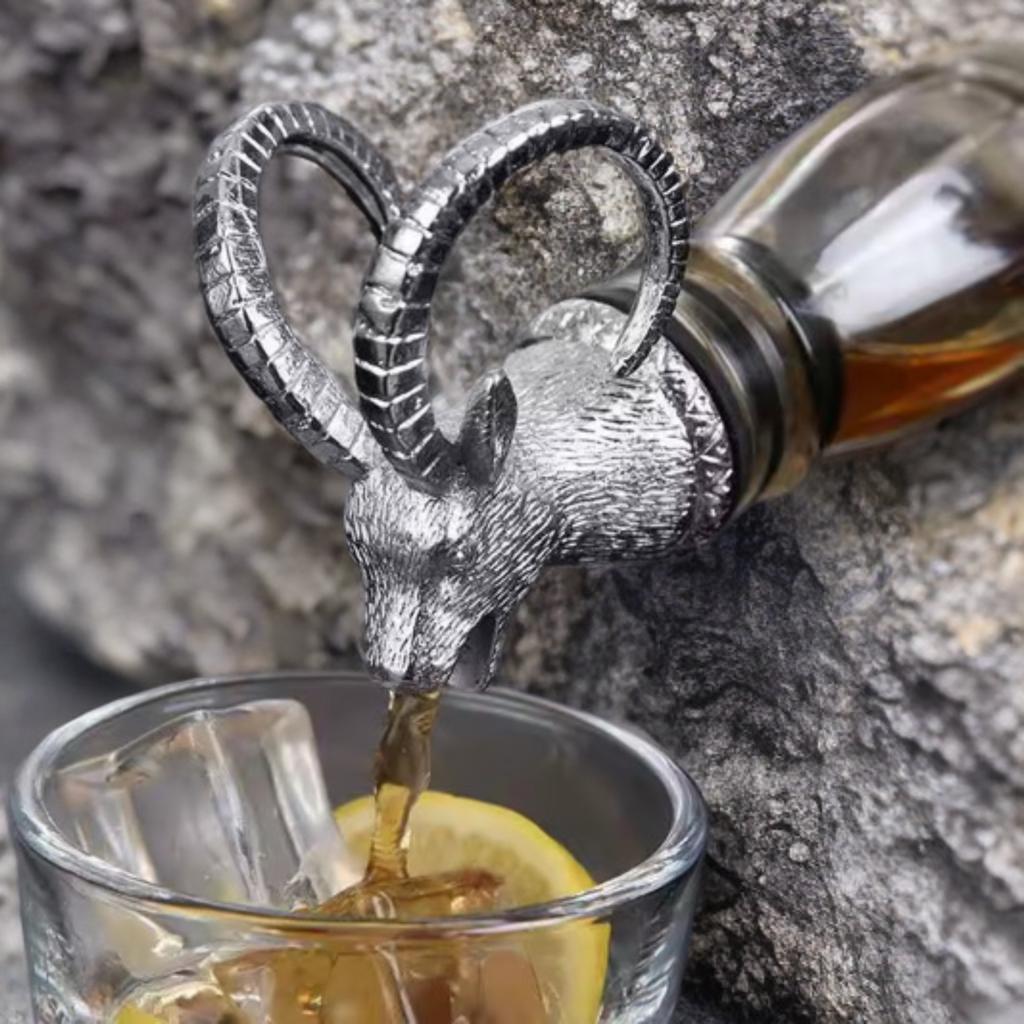 Silver Goat & Antelope Head Liquor and Wine Bottle Pourer — photo 3