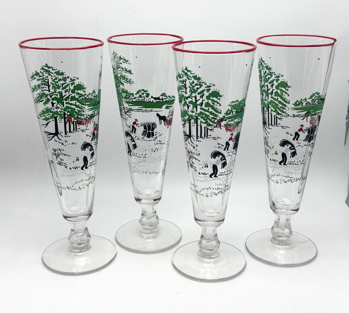 Vintage Libbey Currier & Ives “Making Hay” Pilsner Glasses, Set of 4 — photo 1