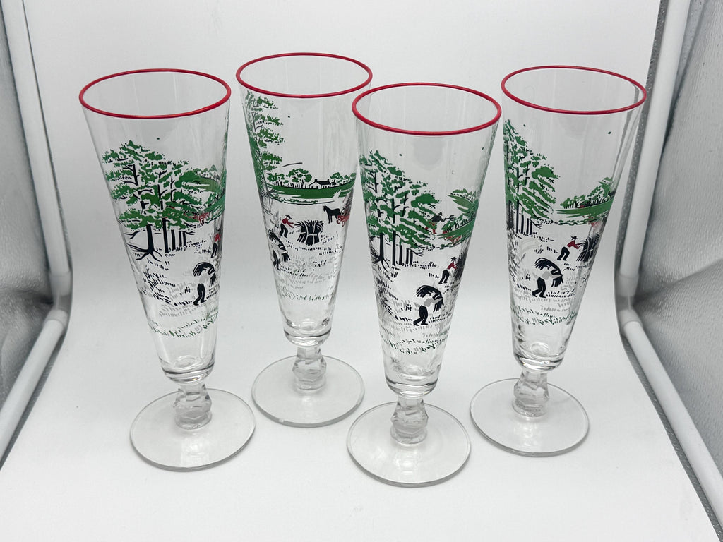 Vintage Libbey Currier & Ives “Making Hay” Pilsner Glasses, Set of 4 — photo 2