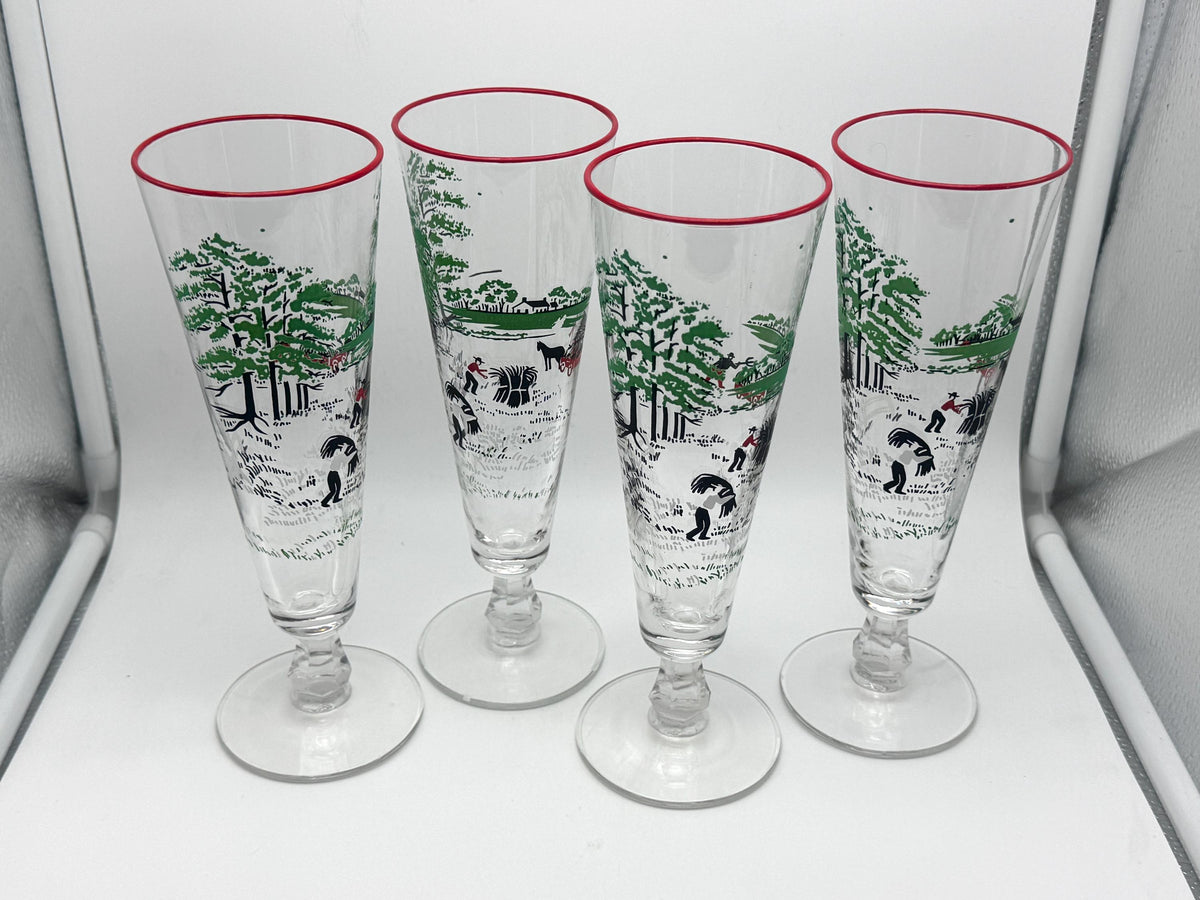 Vintage Libbey Currier & Ives “Making Hay” Pilsner Glasses, Set of 4 — photo 2
