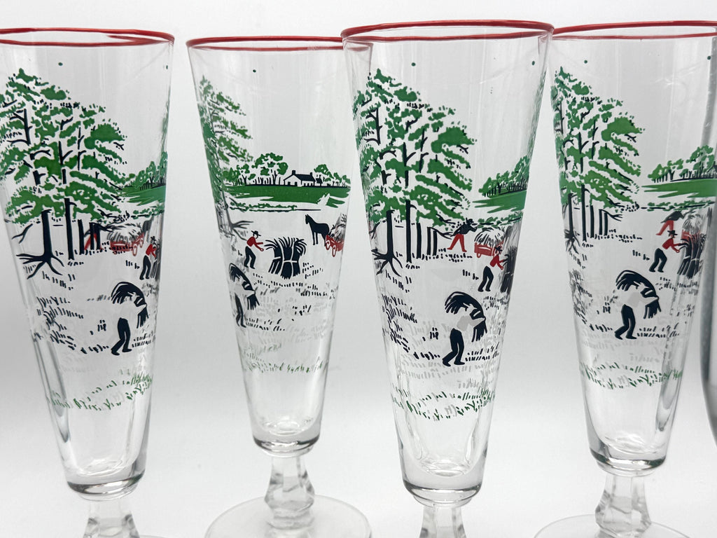 Vintage Libbey Currier & Ives “Making Hay” Pilsner Glasses, Set of 4 — photo 4