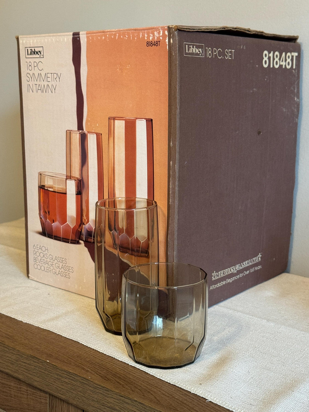 Vintage Libbey Symmetry Tawny Glassware Set, 18 Pieces | New Old Stock — photo 3