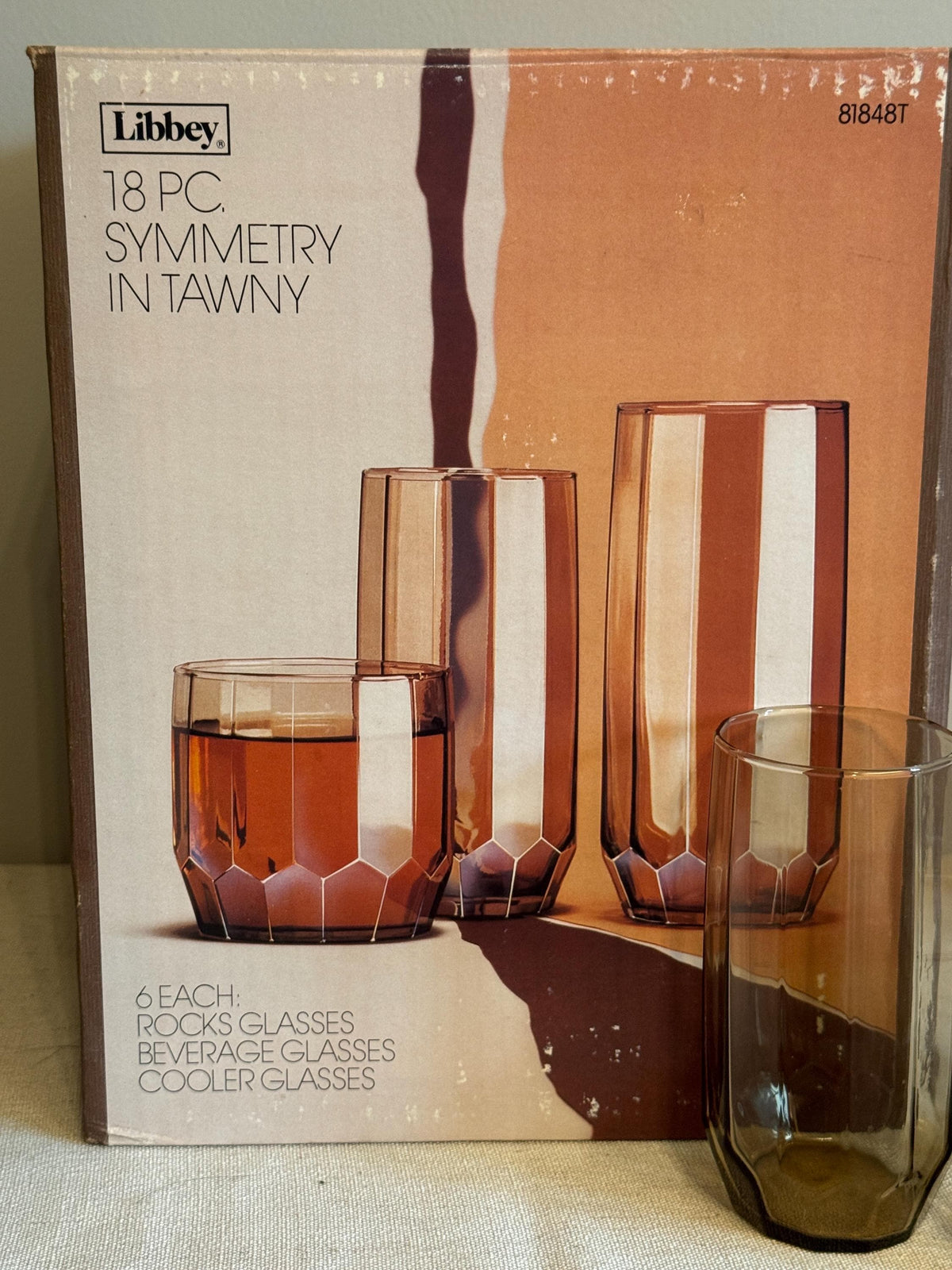 Vintage Libbey Symmetry Tawny Glassware Set, 18 Pieces | New Old Stock — photo 5