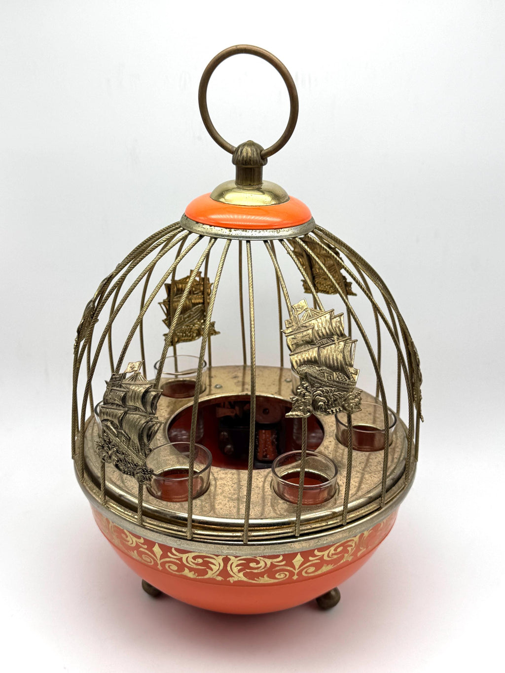 Vintage 1960s Musical Birdcage Bar Set with 6 Shot Glasses — photo 2