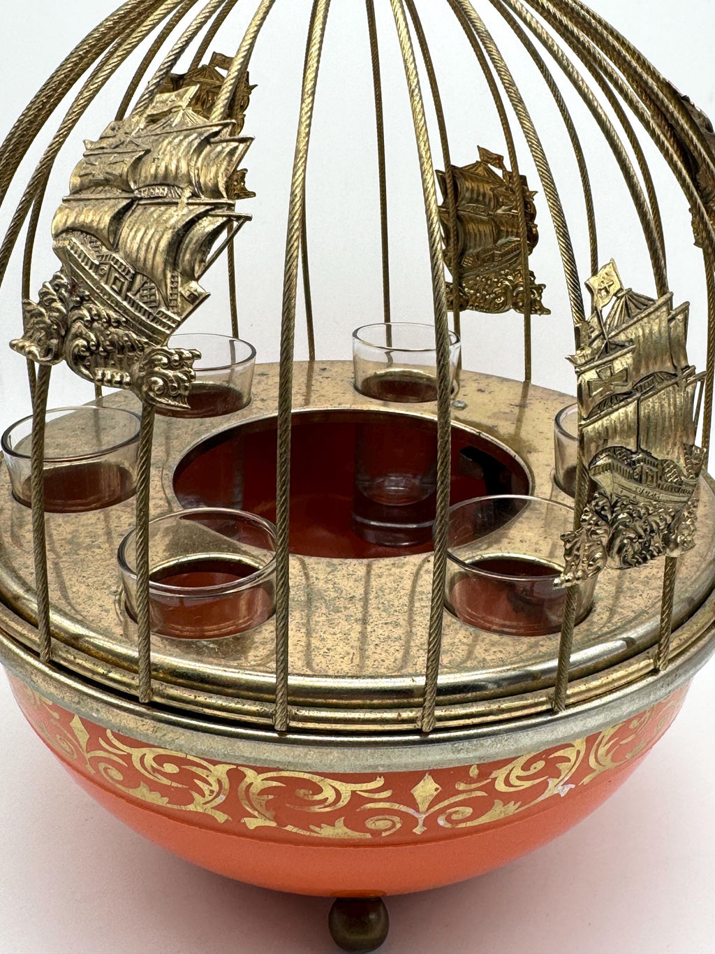 Vintage 1960s Musical Birdcage Bar Set with 6 Shot Glasses — photo 3
