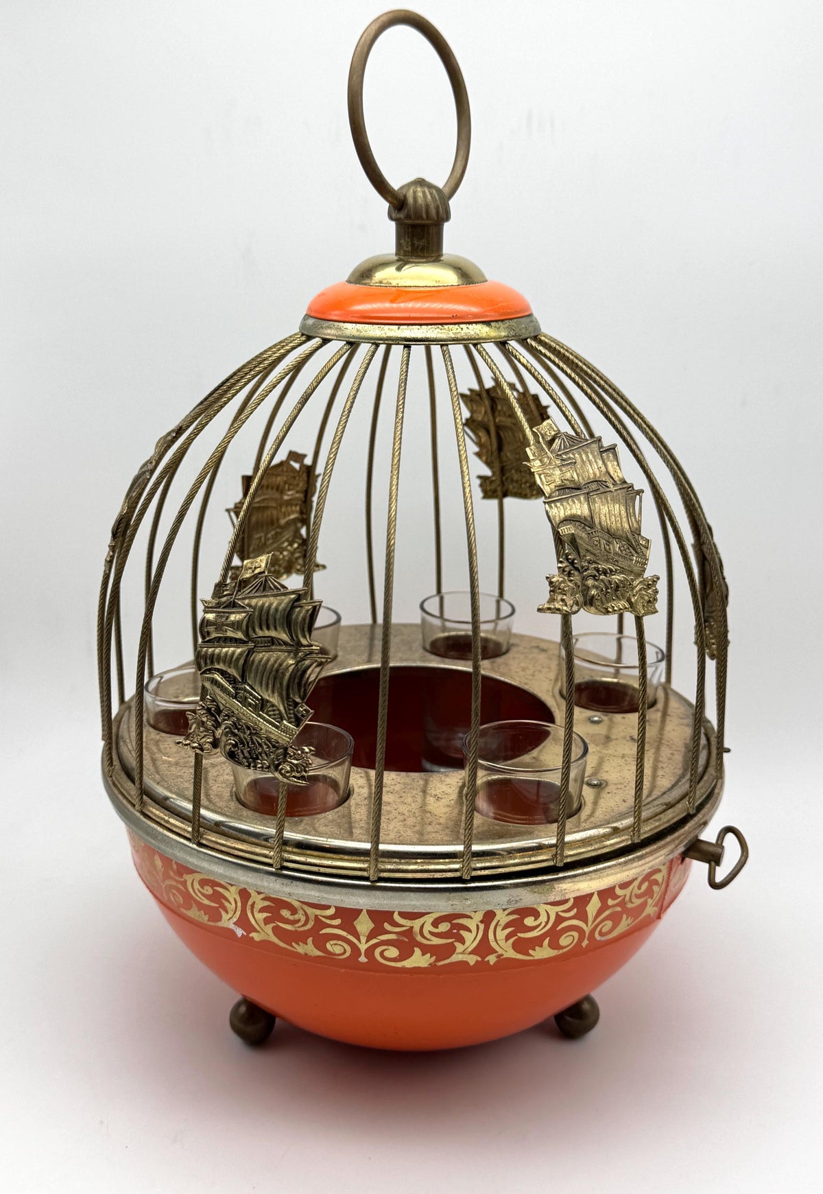 Vintage 1960s Musical Birdcage Bar Set with 6 Shot Glasses — photo 4