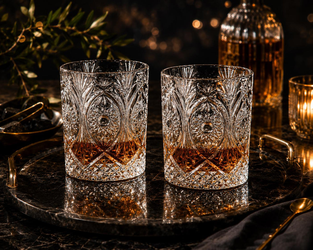 Floral-pattern double old fashioned glasses, set of two