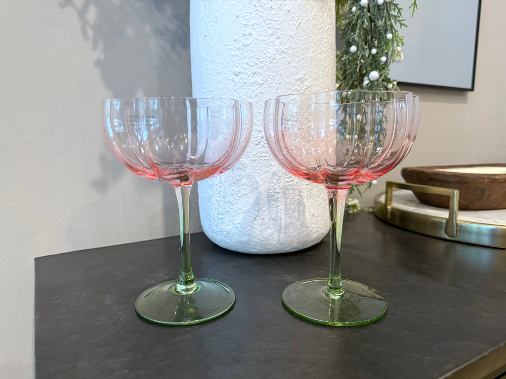 Green and pink floral champagne coupe glasses - image 2