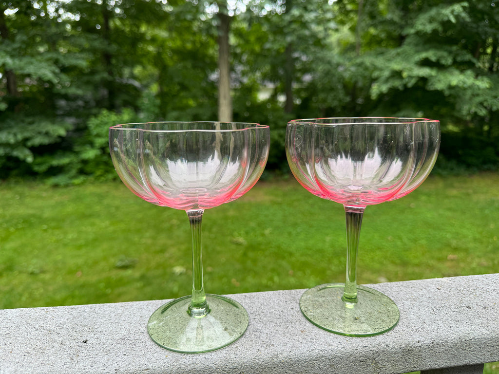 Green and pink floral champagne coupe glasses - image 4