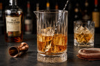 Clear pinstripe cocktail mixing glass with pour spout