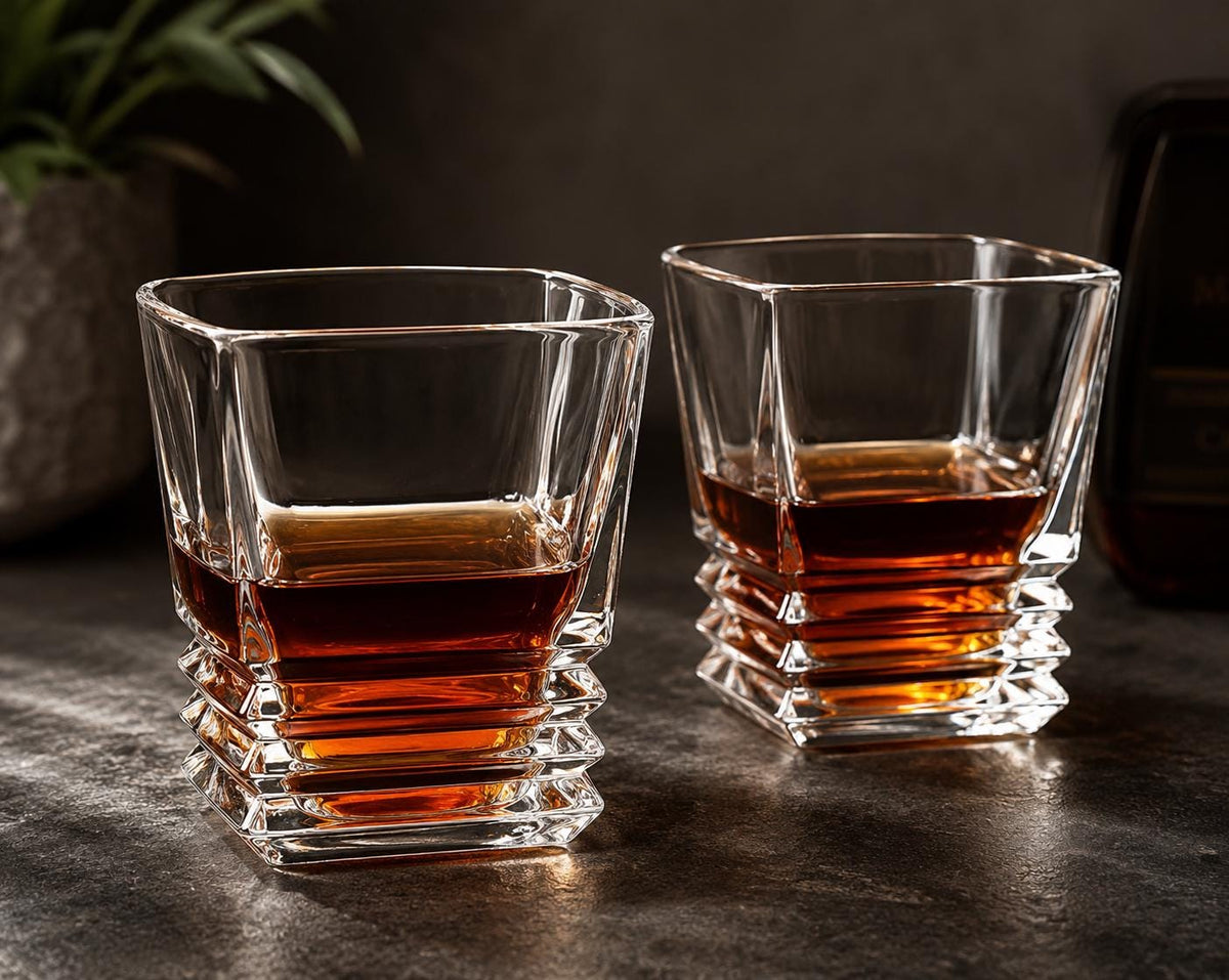 Stacked ribbed rocks glasses, set of 2